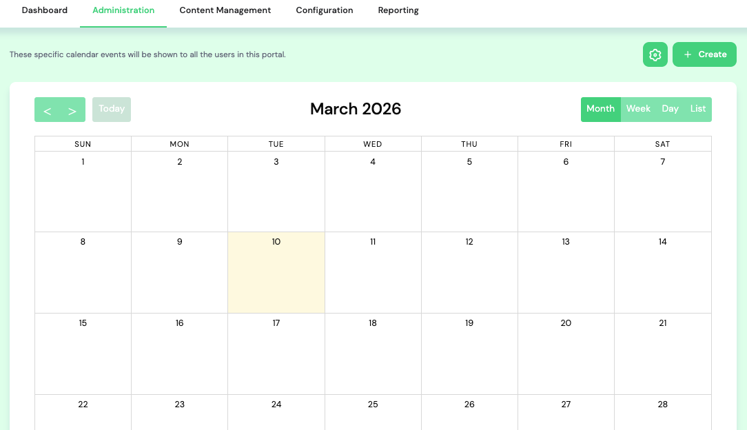 Calendar schedule visible across portal views.